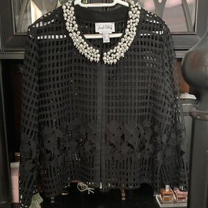 Joseph Ribkoff Black Mesh Jacket with Pearl Detail